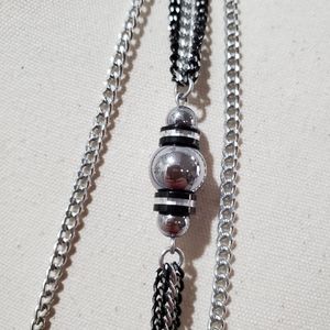 Necklace and Earrings Silver Tone and Black